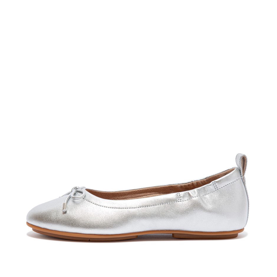 Fitflop φιόγκος Allegro μεταλλικό δερμάτινο μπαλαρίνες ασημί