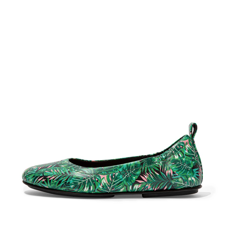 Fitflop Allegro Jungle-print από μαλακό δέρμα μπαλαρίνες μαύρο μείγμα