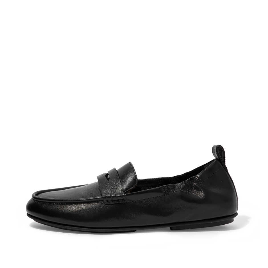 Fitflop Allegro μεταλλικό δερμάτινο Penny Loafers ολόμαυρο