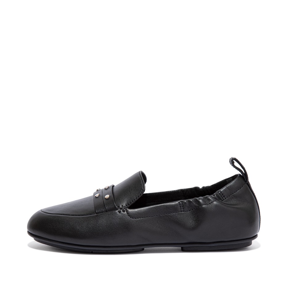 δερμάτινα Loafers με καρφιά Fitflop Allegro ολόμαυρα