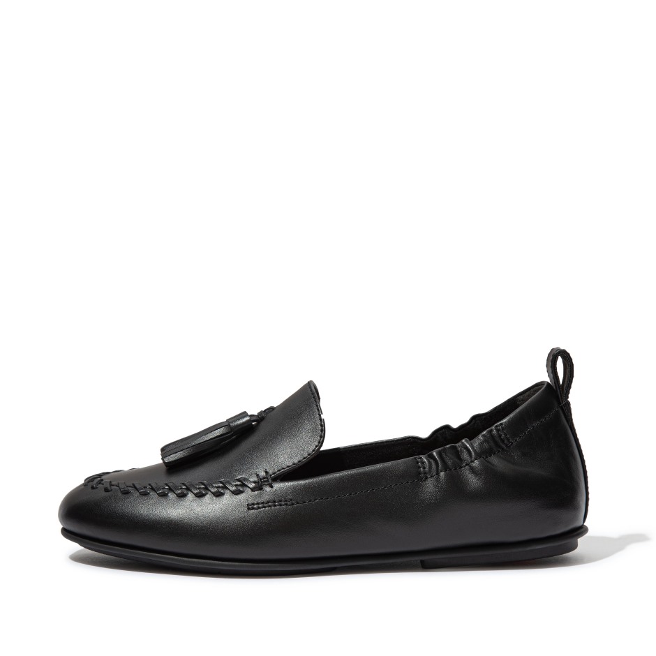 Fitflop Allegro φούντα δερμάτινα Loafers ολόμαυρα