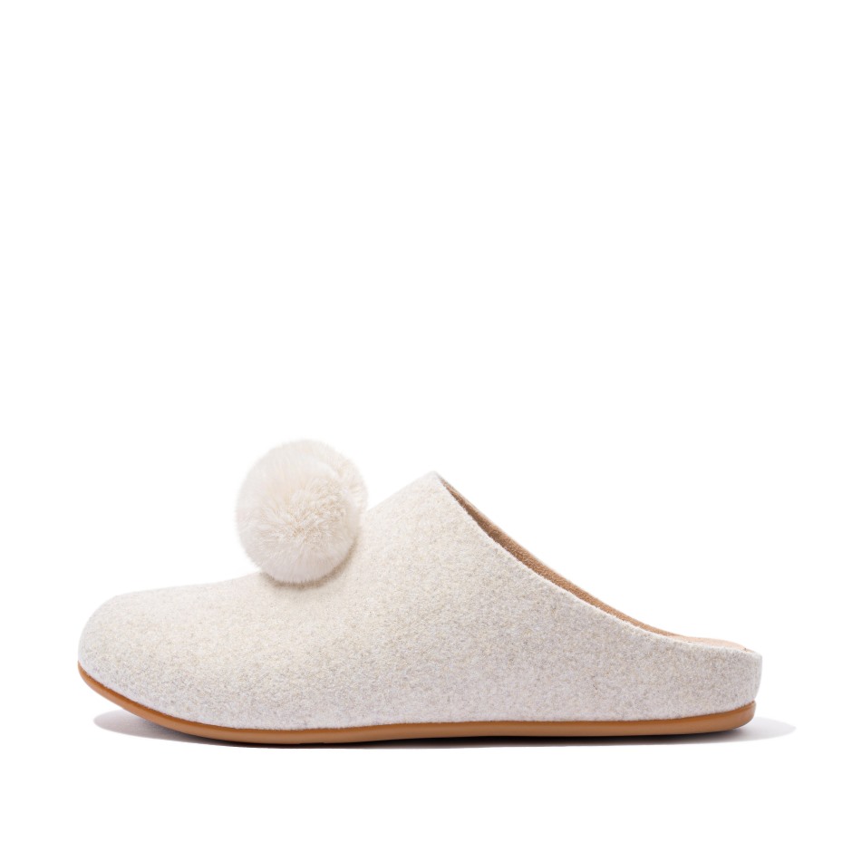 Fitflop Chrissie Pom-pom τσόχα παντόφλες ιβουάρ