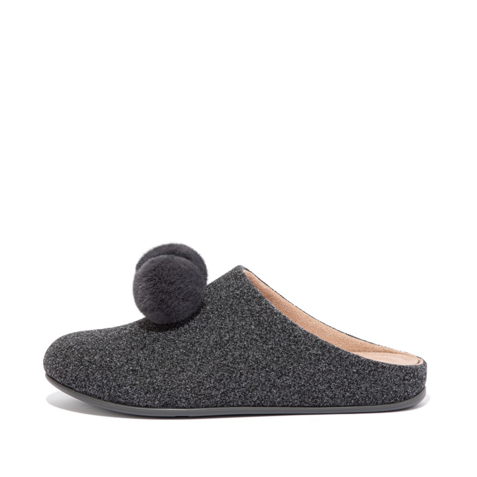 Fitflop Chrissie Pom-pom τσόχα παντόφλες κασσίτερο γκρι