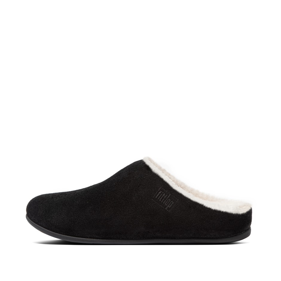 Fitflop Chrissie Shearling σουέτ παντόφλες μαύρες