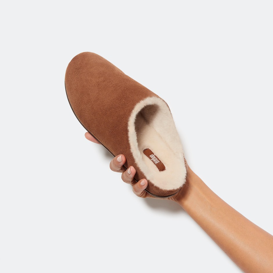 Fitflop Chrissie Shearling σουέτ παντόφλες μαύρισμα
