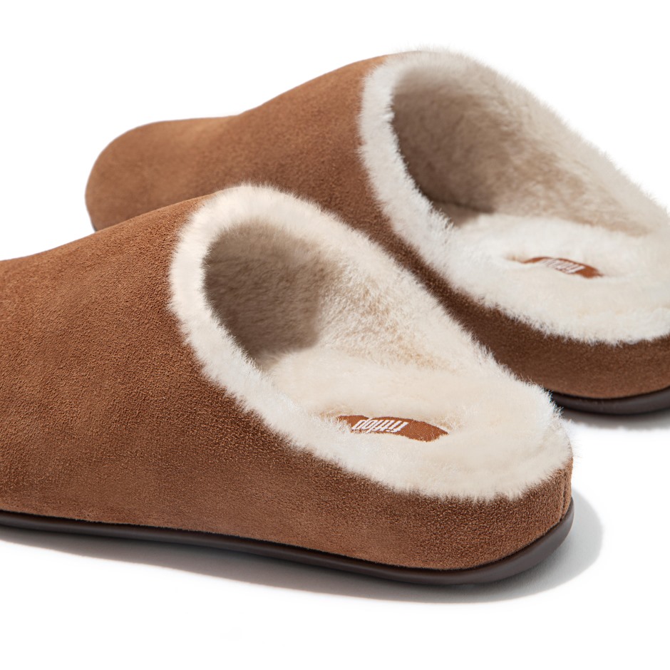Fitflop Chrissie Shearling σουέτ παντόφλες μαύρισμα
