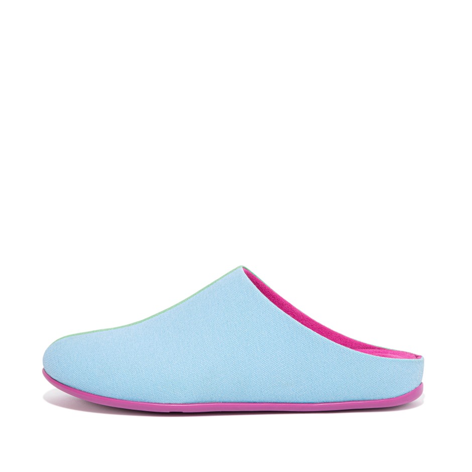 Fitflop Chrissie X Yinka Ilori παντόφλες καμβά πάγου μπλε-πράσινες