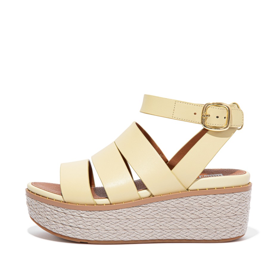 Fitflop Eloise Espadrille δερμάτινα σφηνά πέδιλα παλ κίτρινο
