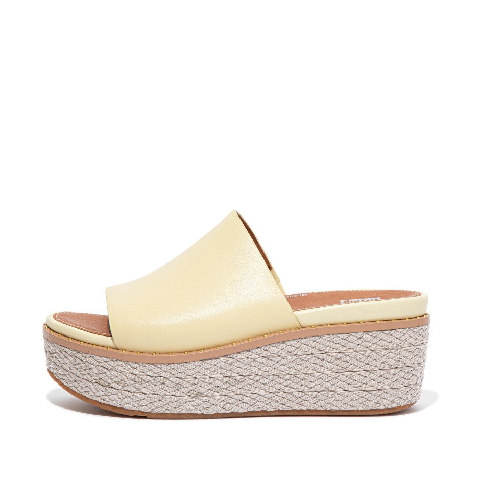Fitflop Eloise Espadrille δερμάτινη σφήνα διαφάνειες απαλό κίτρινο