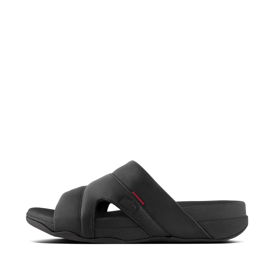 Fitflop Freeway ανδρικές δερμάτινες τσουλήθρες πισίνας μαύρες
