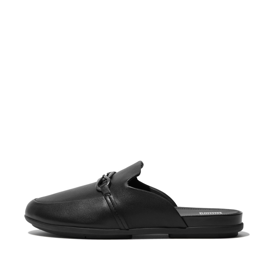 Fitflop Gracie αλυσίδα δερμάτινα Mules ολόμαυρα