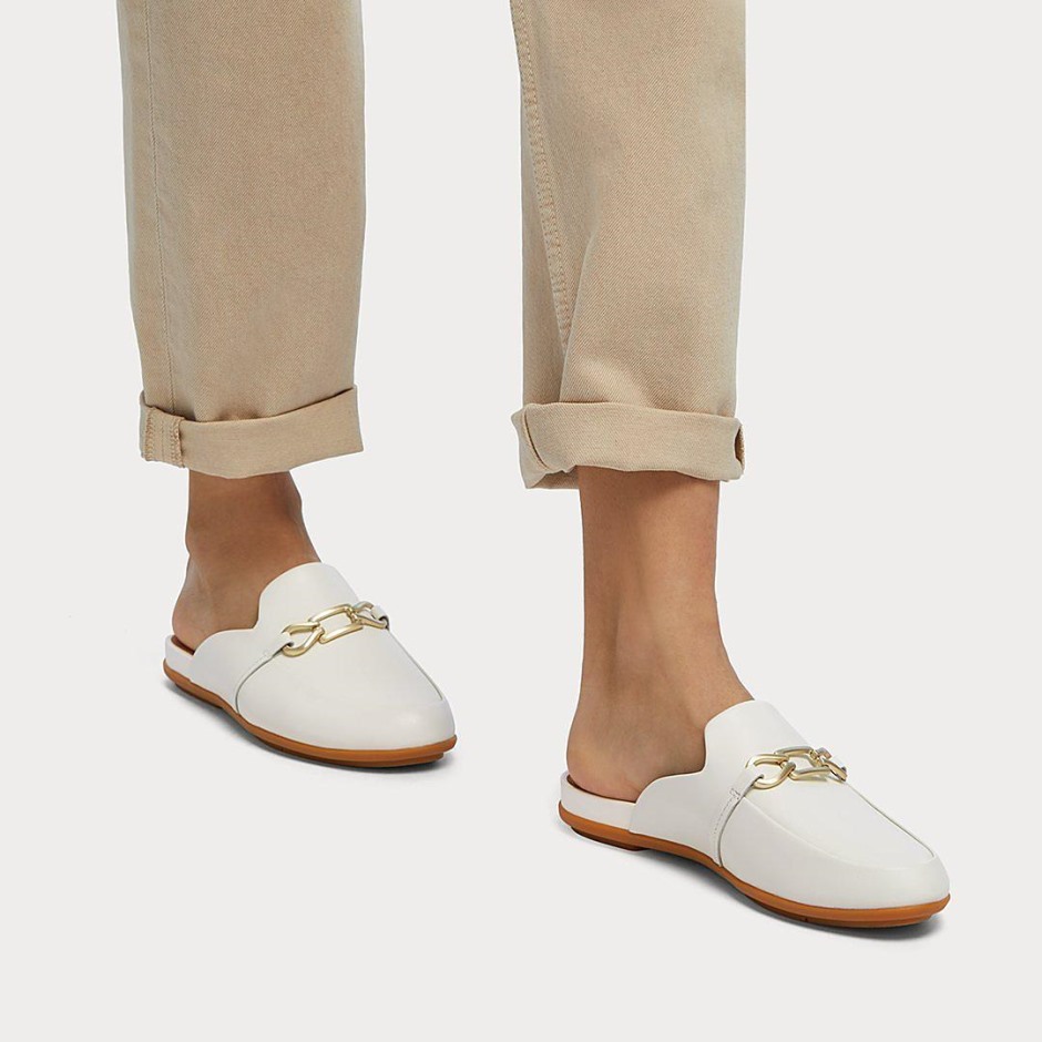 Fitflop Gracie Chain Leather Mules κρέμα