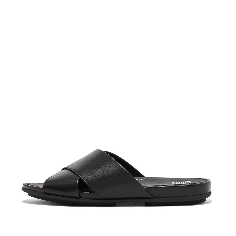Fitflop Gracie δερμάτινος σταυρός διαφάνειες ολόμαυρο