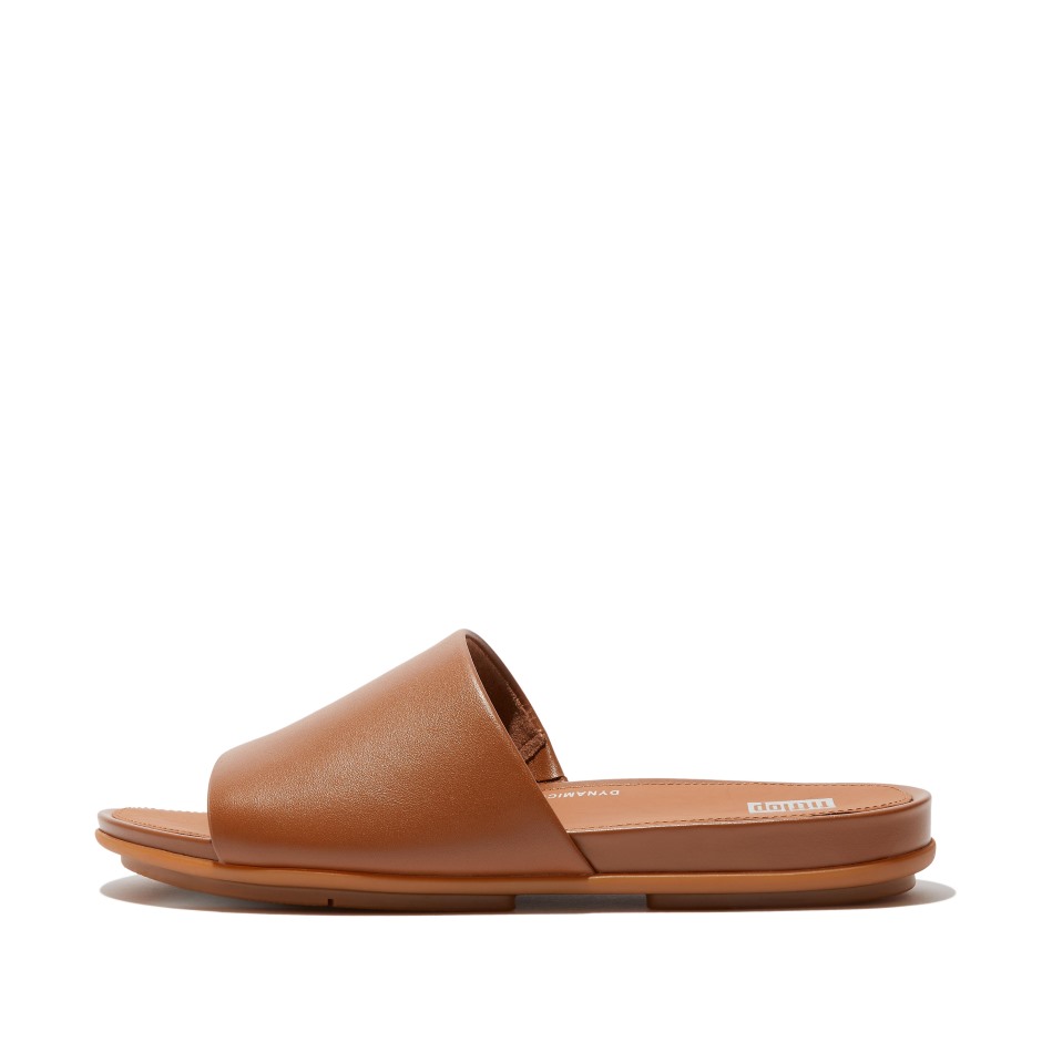 Fitflop Gracie δερμάτινες διαφάνειες ανοιχτό μαύρισμα
