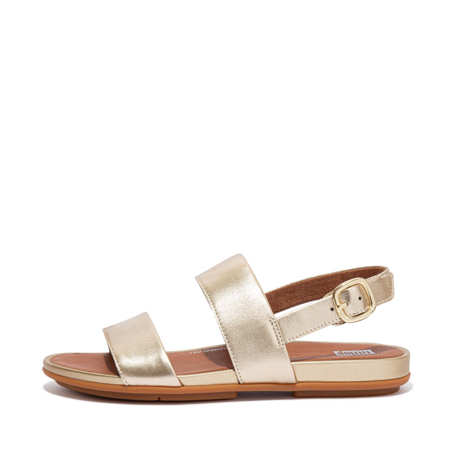 Fitflop Gracie μεταλλικά δερμάτινα πέδιλα με λουράκι πλάτης πλατίνο