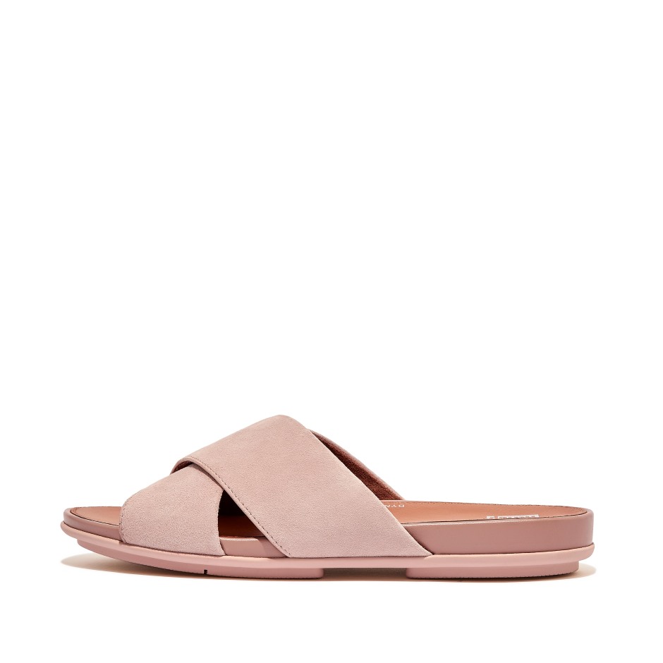Fitflop Gracie σουέντ σταυρός διαφάνειες γυμνό ροζ