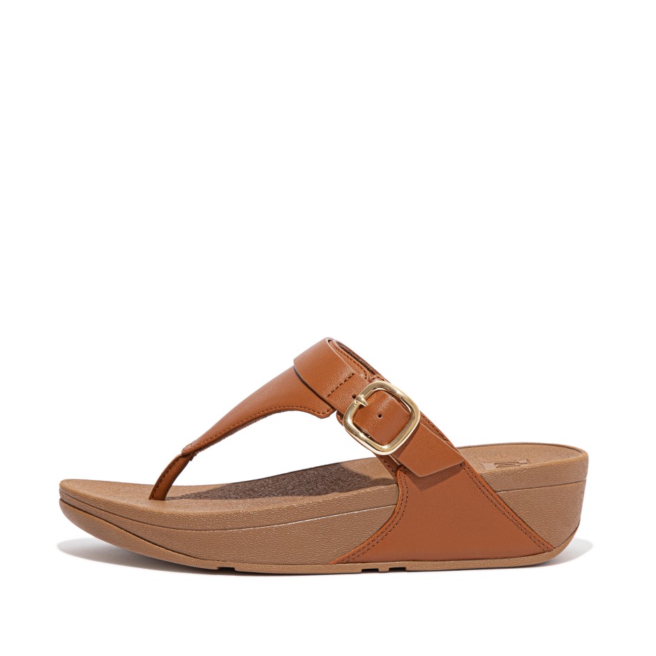 Fitflop Lulu ρυθμιζόμενο δερμάτινο Toe-post ανοιχτό μαύρισμα