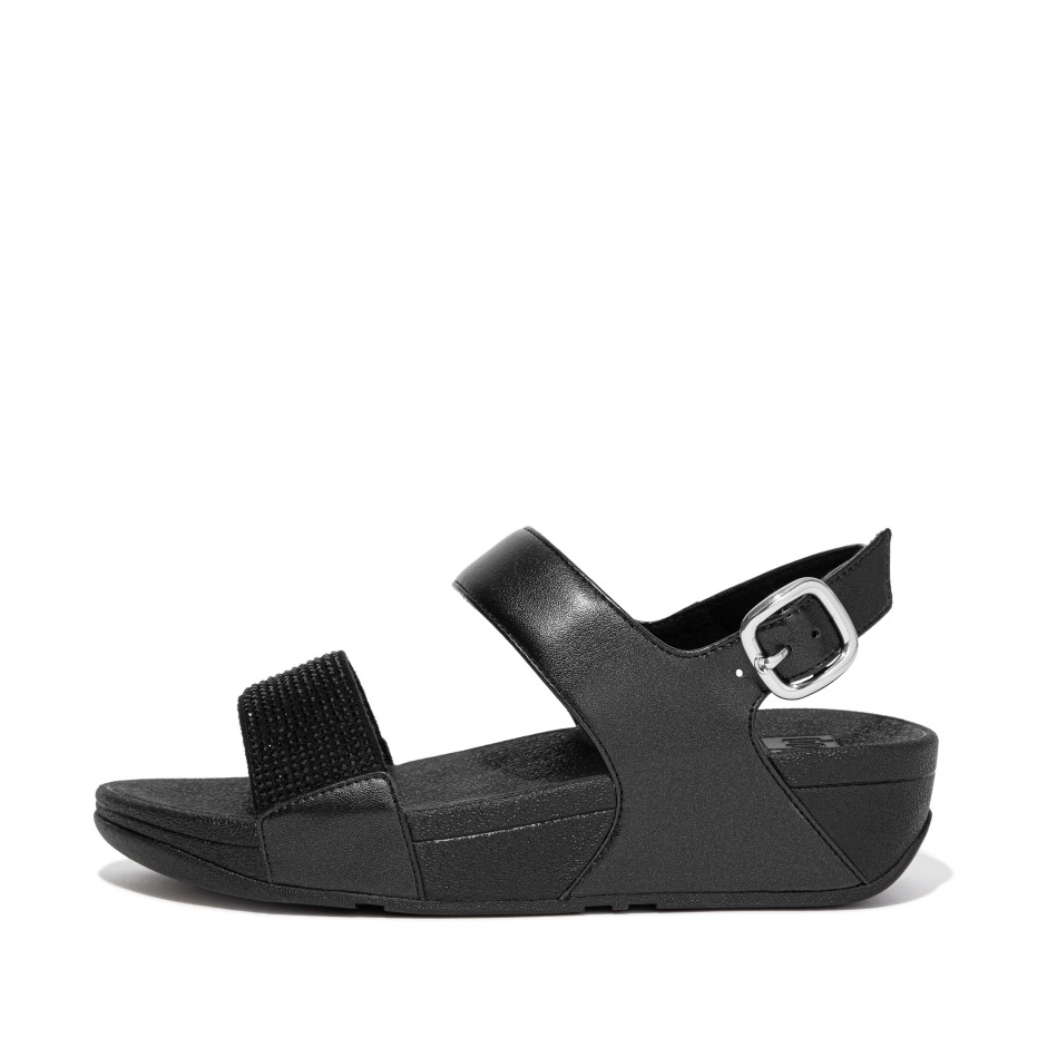 Fitflop Lulu κρυστάλλινα πέδιλα με λουράκι πλάτης ολόμαυρα