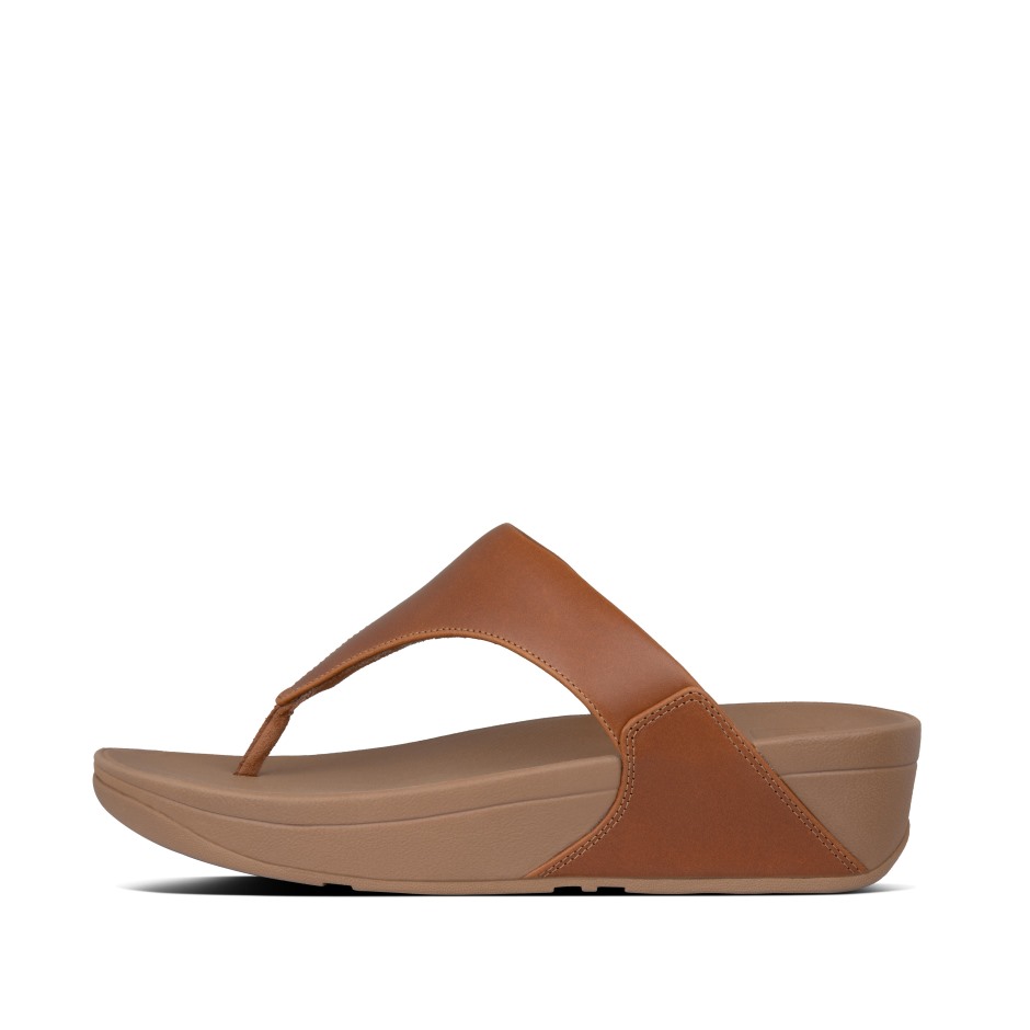 Fitflop Lulu δερμάτινα Toe-post σανδάλια ανοιχτό μαύρισμα