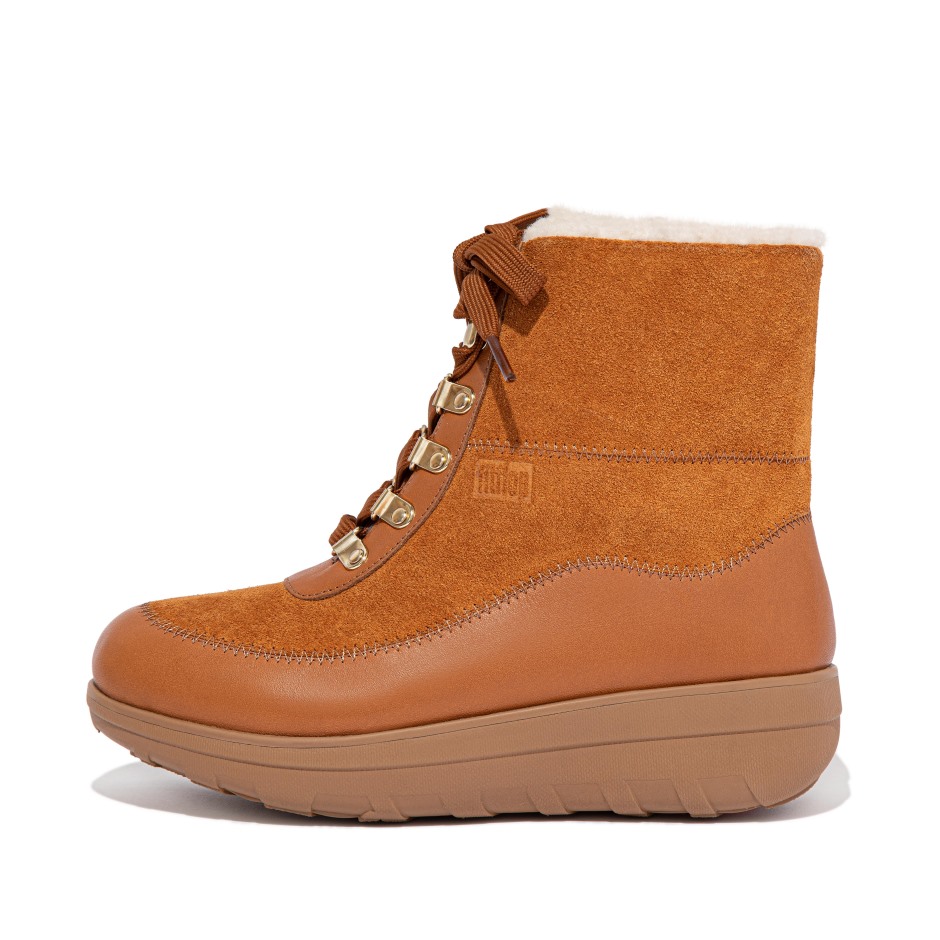 Fitflop Mukluk μποτάκια με κορδόνια με επένδυση ανοιχτό μαύρισμα