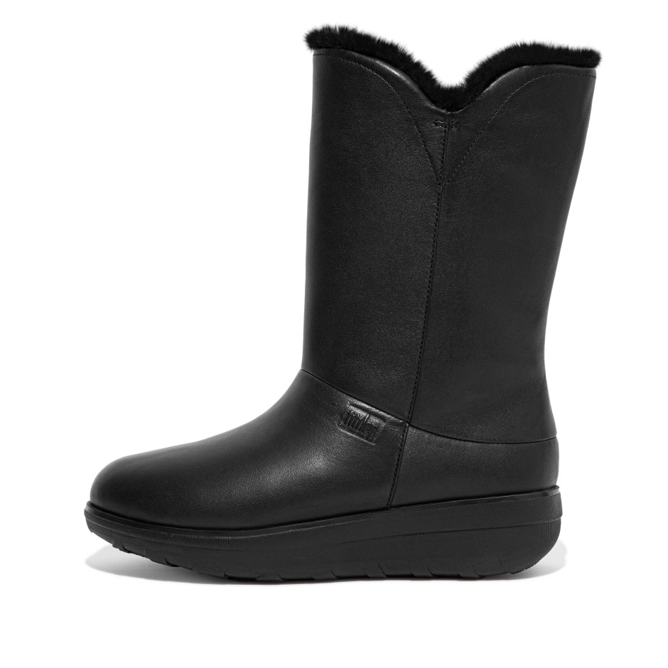 Fitflop Mukluk αδιάβροχες μοσχαρίσιες μπότες ολόμαυρες