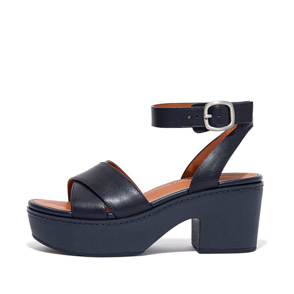 Fitflop Pilar δερμάτινες πλατφόρμες με λουράκι αστραγάλου Midnight Navy