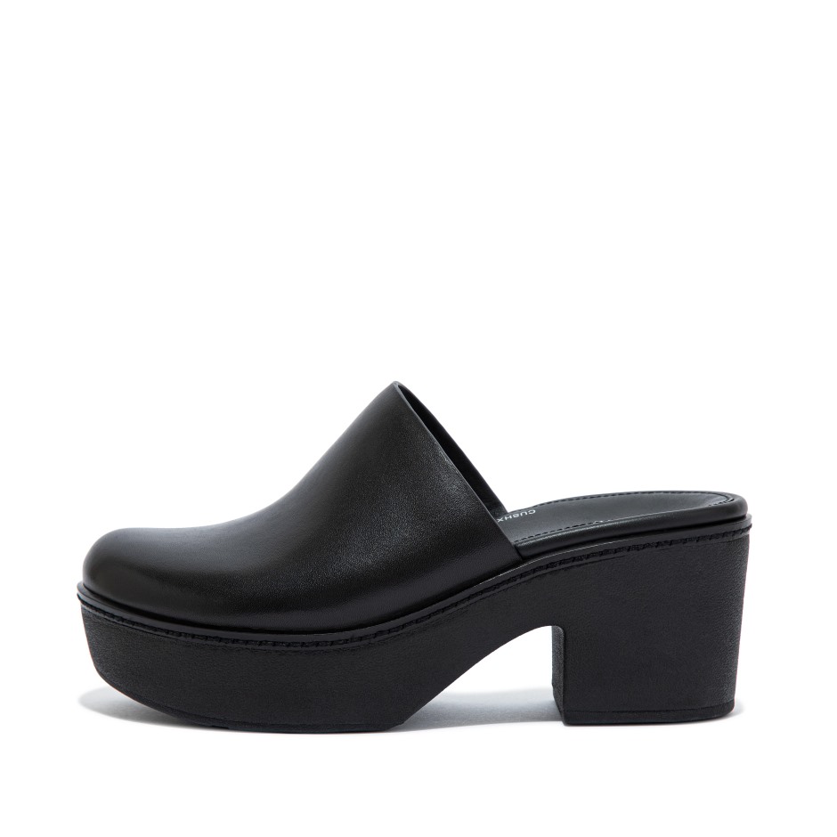 Fitflop Pilar Leather Mule πλατφόρμες ολόμαυρες