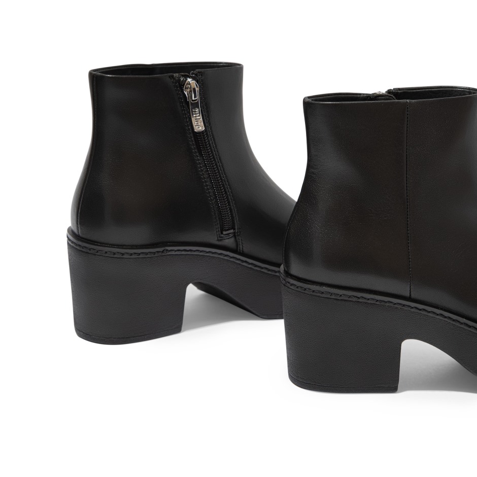 Fitflop δερμάτινα μποτάκια με πλατφόρμα κολόνας ολόμαυρα