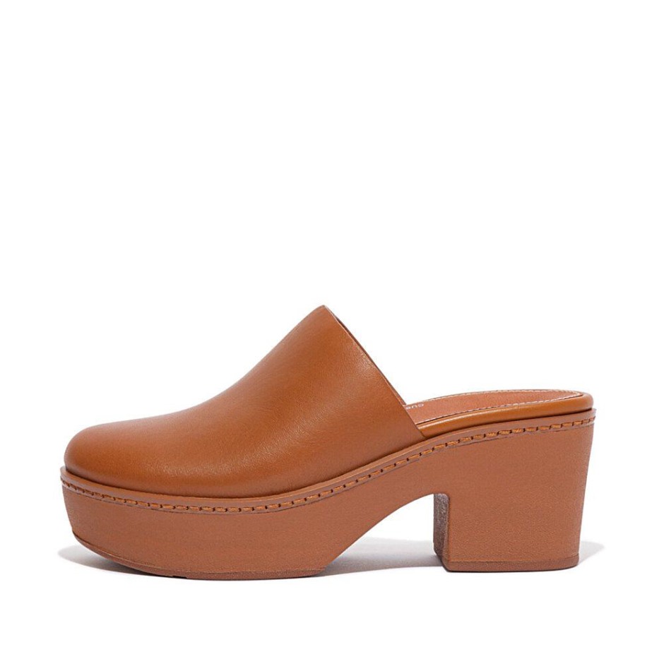 Fitflop Pilar δερμάτινη πλατφόρμα Mules ανοιχτό μαύρισμα