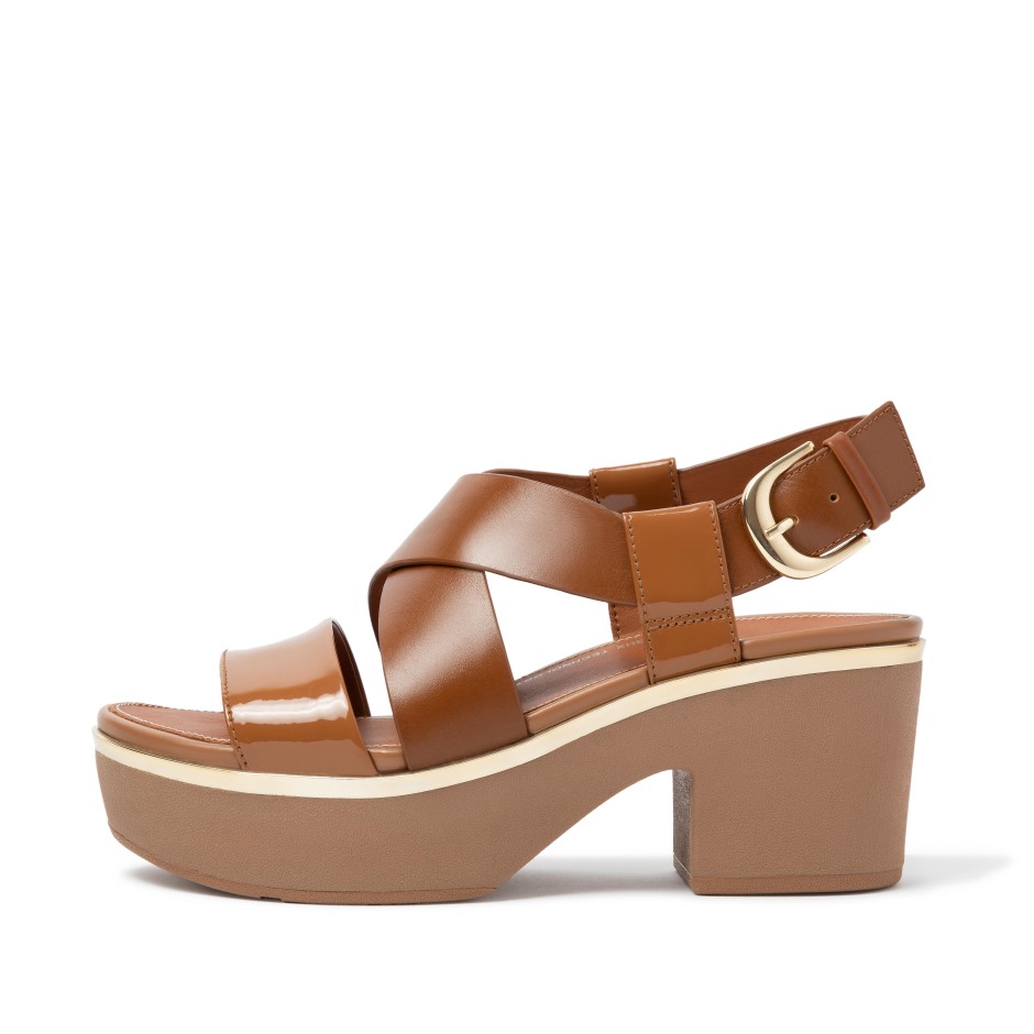 Fitflop Pilar Patent-mix πέδιλα πλάτη-λουράκι πλατφόρμα ανοιχτό μαύρισμα