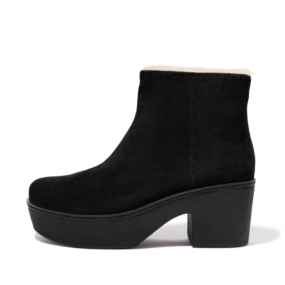 Fitflop μποτάκια με κολόνα με επένδυση από καστόρι ολόμαυρα