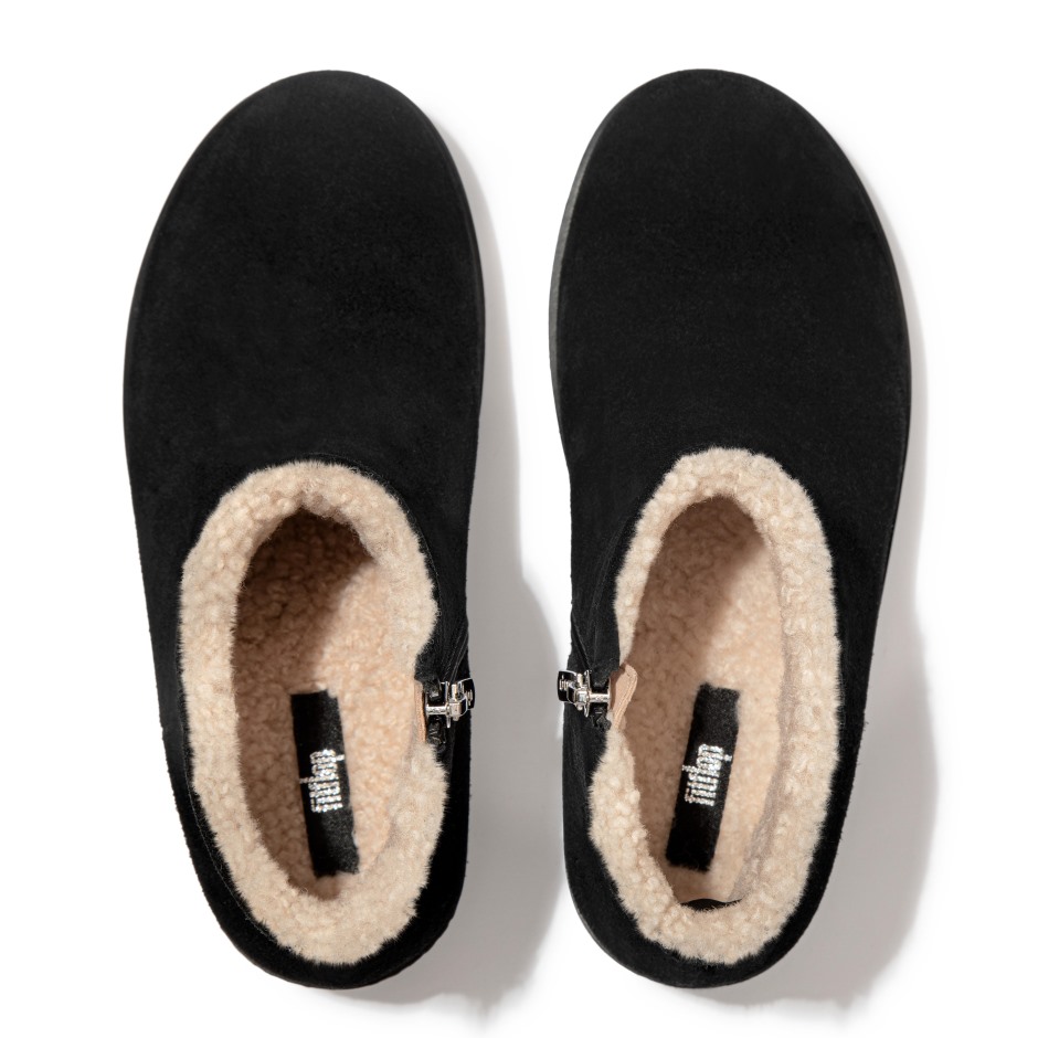 Fitflop μποτάκια με κολόνα με επένδυση από καστόρι ολόμαυρα