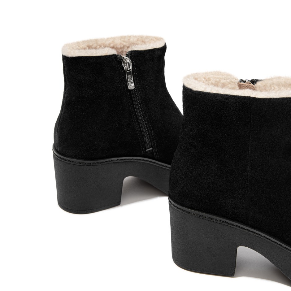 Fitflop μποτάκια με κολόνα με επένδυση από καστόρι ολόμαυρα