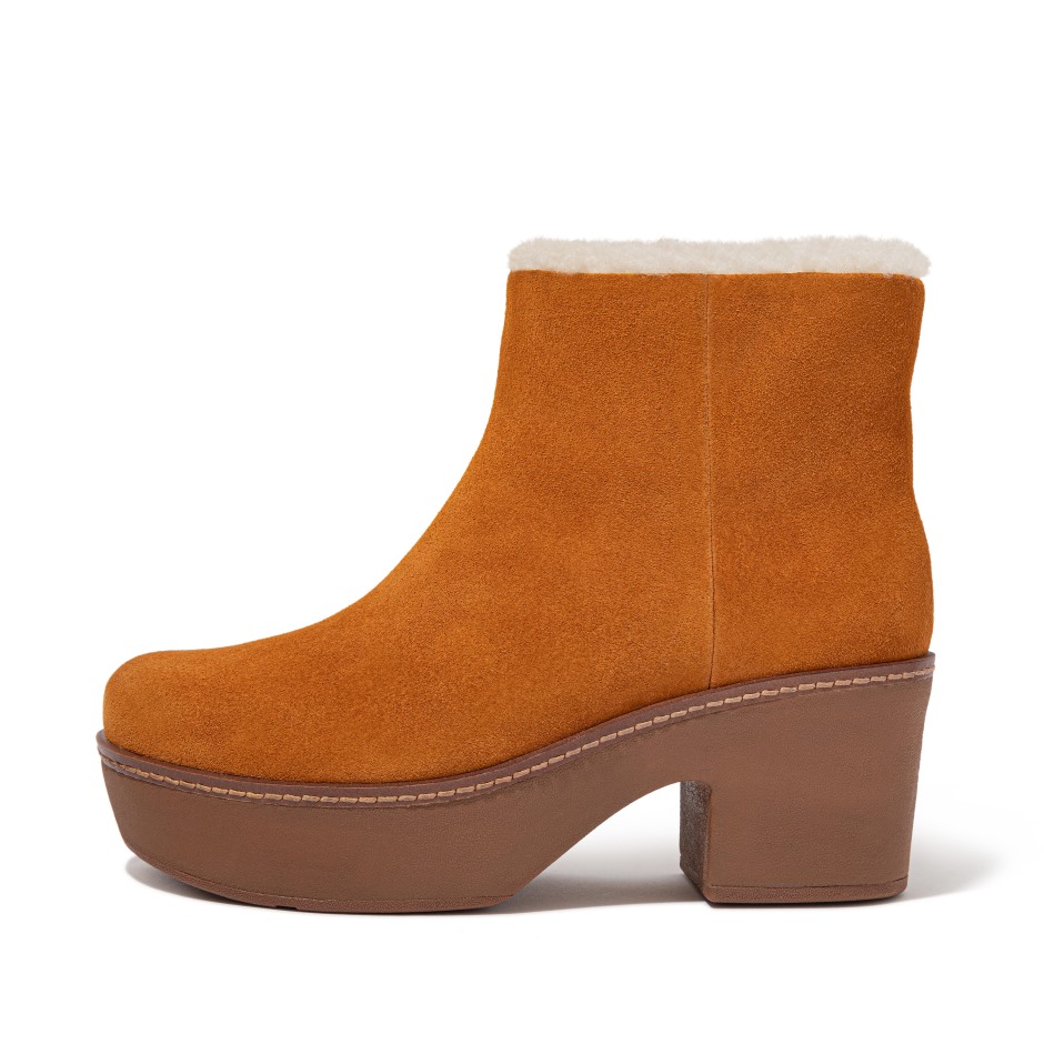 Fitflop μποτάκια με κολόνα με επένδυση από καστόρι, ανοιχτό μαύρισμα