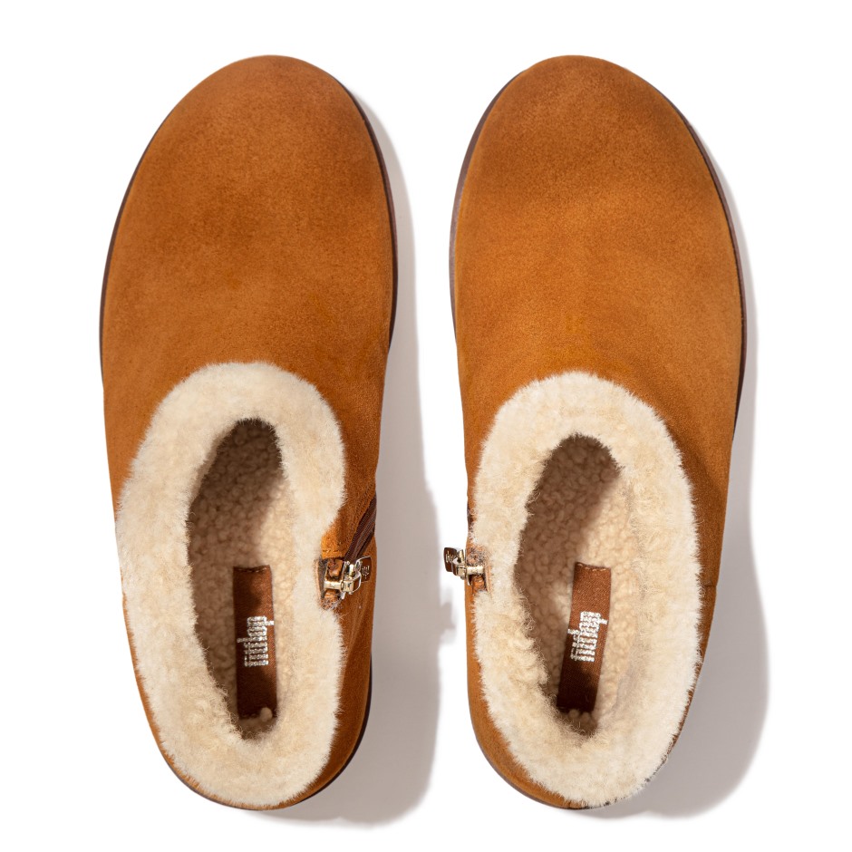 Fitflop μποτάκια με κολόνα με επένδυση από καστόρι, ανοιχτό μαύρισμα