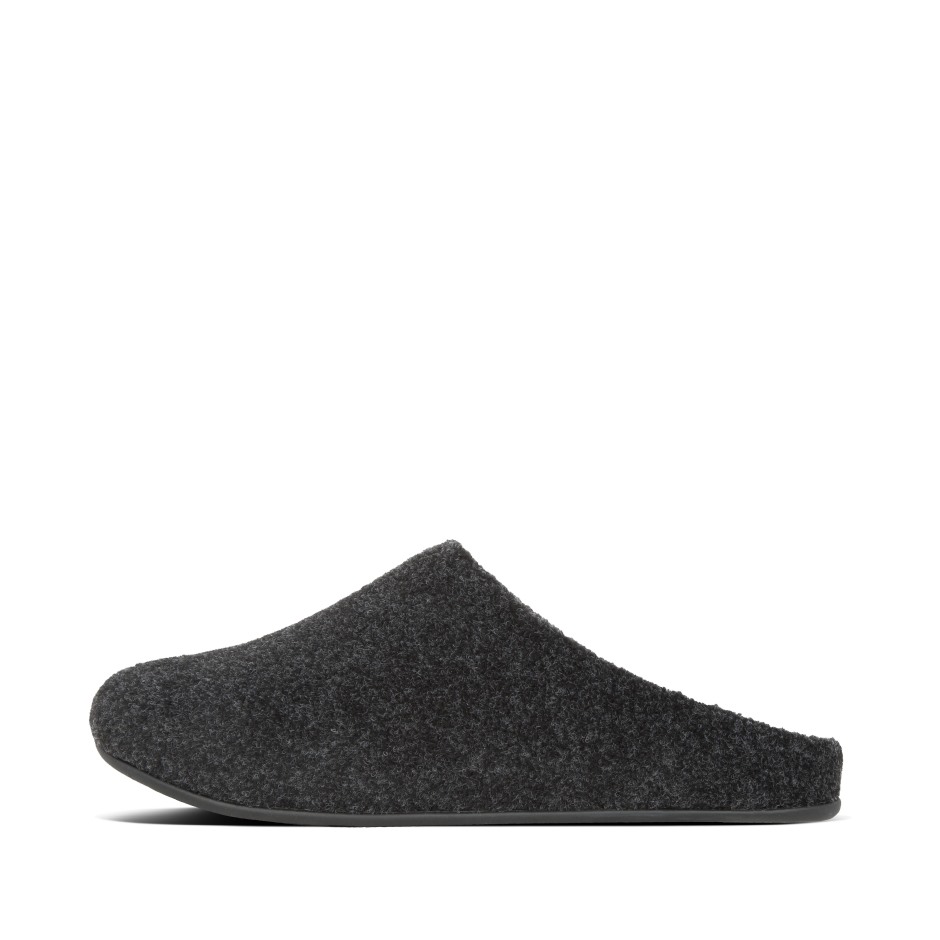 Fitflop Shove ανδρικές παντόφλες από τσόχα ολόμαυρες