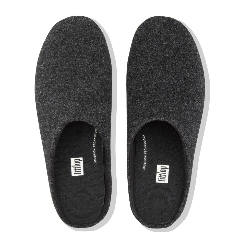 Fitflop Shove ανδρικές παντόφλες από τσόχα ολόμαυρες