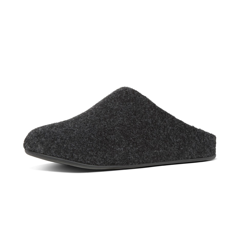 Fitflop Shove ανδρικές παντόφλες από τσόχα ολόμαυρες