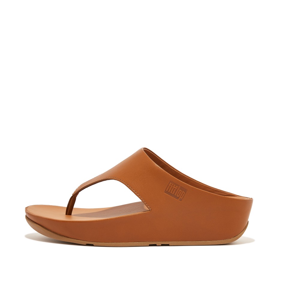 Fitflop Shuv δερμάτινα Toe-post σανδάλια ανοιχτό μαύρισμα