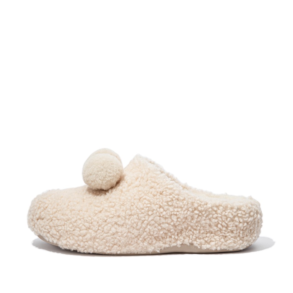 Fitflop Shuv Pom-pom Shearling Clog παντόφλες ιβουάρ
