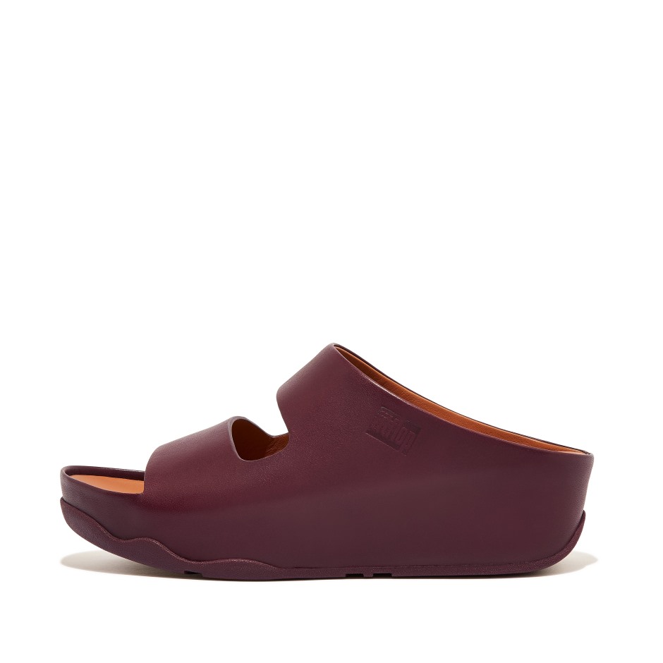 Fitflop Shuv δερμάτινες τσουλήθρες δύο ράβδων Plummy