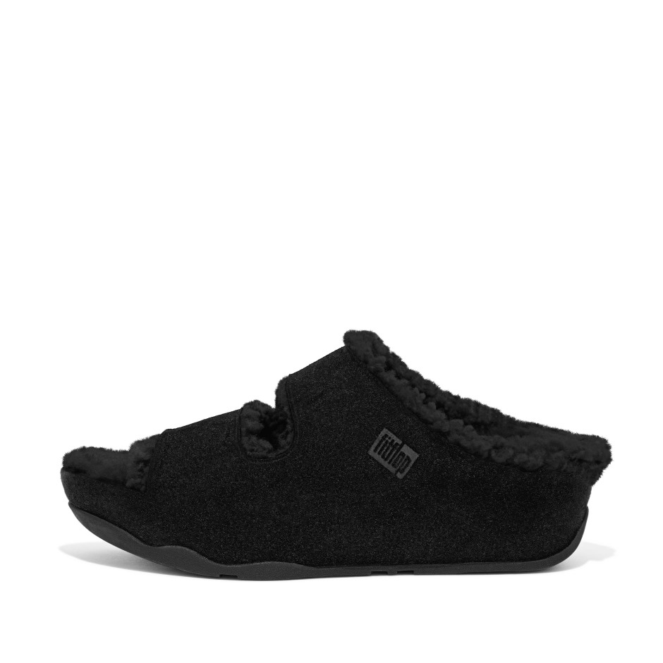 Fitflop Shuv σουέτ διαφάνειες με επένδυση δύο ράβδων ολομαύρες