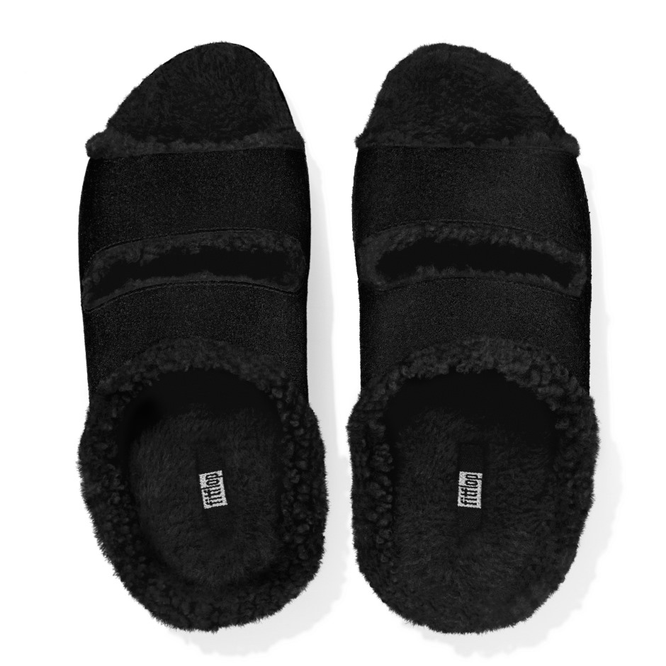 Fitflop Shuv σουέτ διαφάνειες με επένδυση δύο ράβδων ολομαύρες