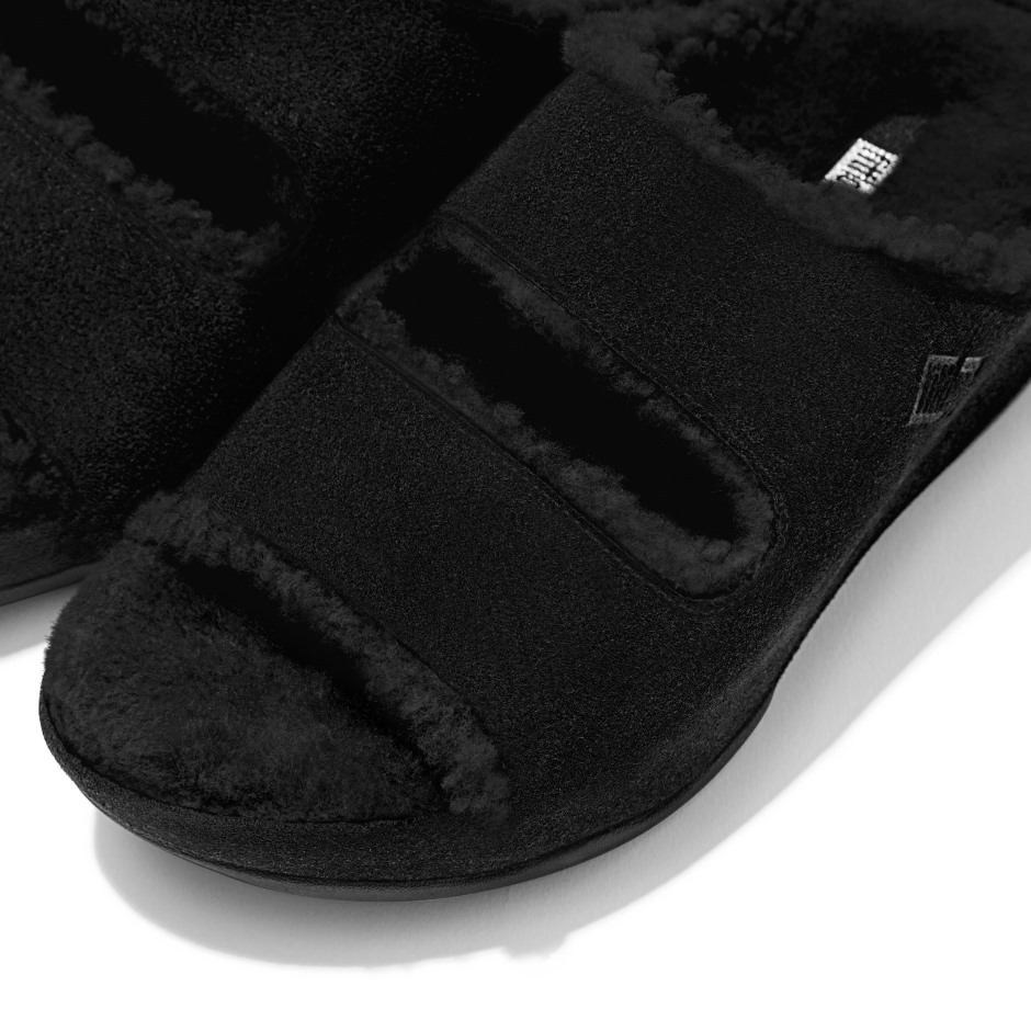 Fitflop Shuv σουέτ διαφάνειες με επένδυση δύο ράβδων ολομαύρες