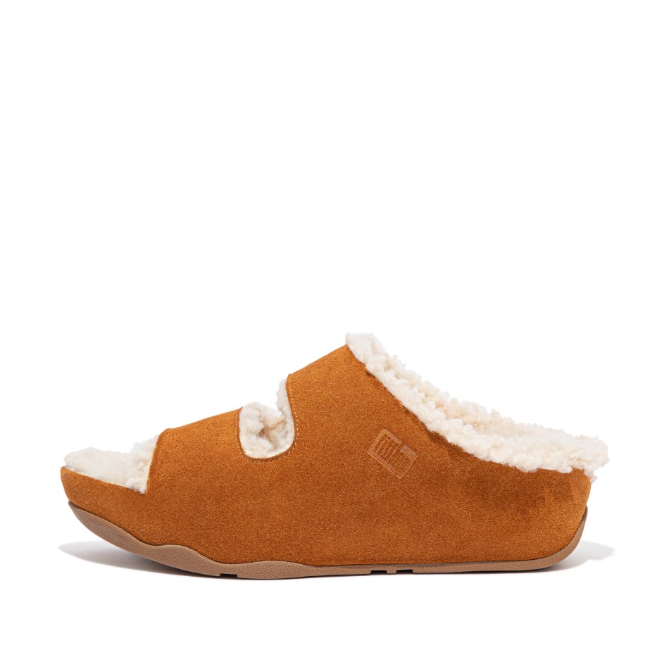 Fitflop Shuv σουέντ διαφάνειες με επένδυση δύο ράβδων ανοιχτό μαύρισμα