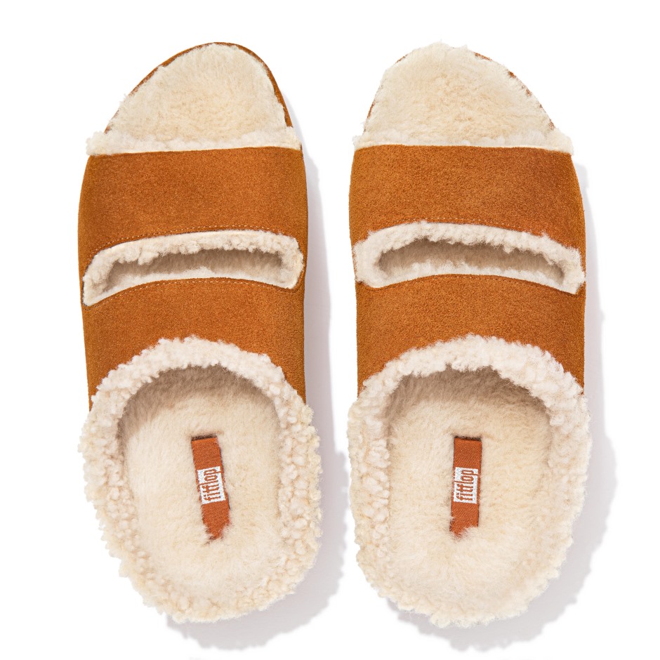 Fitflop Shuv σουέντ διαφάνειες με επένδυση δύο ράβδων ανοιχτό μαύρισμα