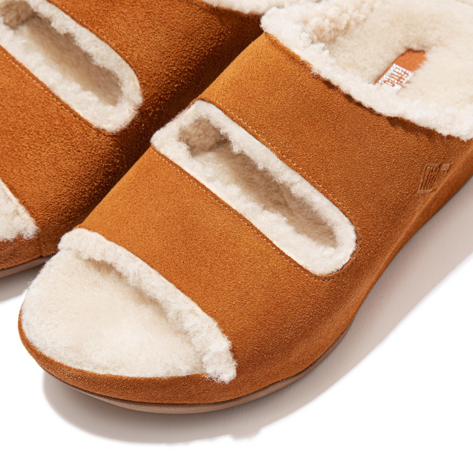 Fitflop Shuv σουέντ διαφάνειες με επένδυση δύο ράβδων ανοιχτό μαύρισμα