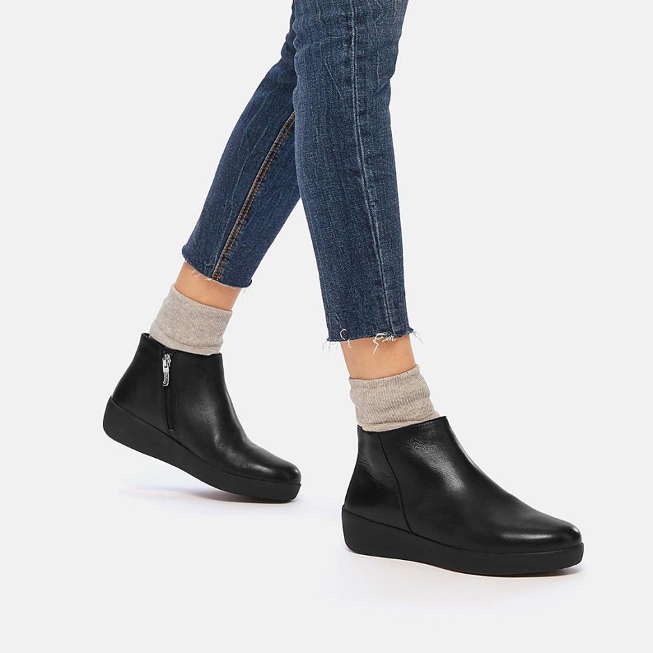 Fitflop δερμάτινα μποτάκια σούμι ολόμαυρα