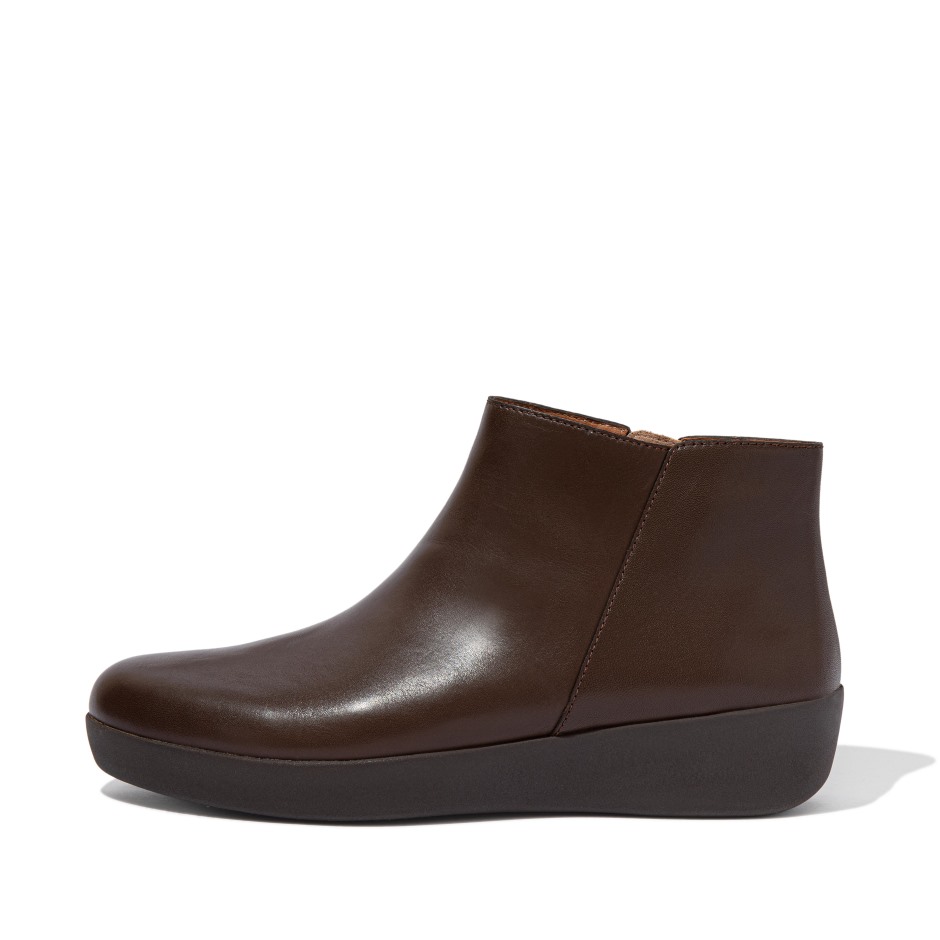 Fitflop δερμάτινα μποτάκια σούμι καφέ μείγμα