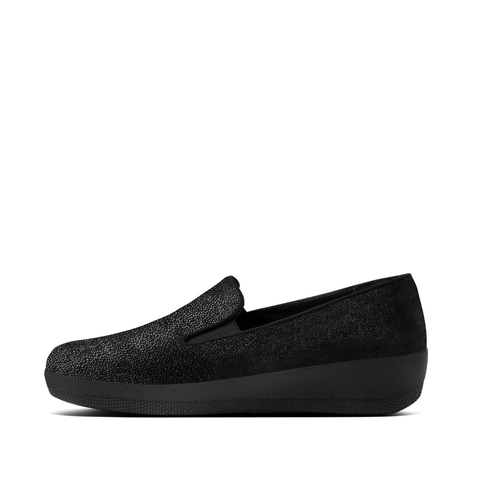 Fitflop Superskate Glitter-dot Suede Loafers ολόμαυρα